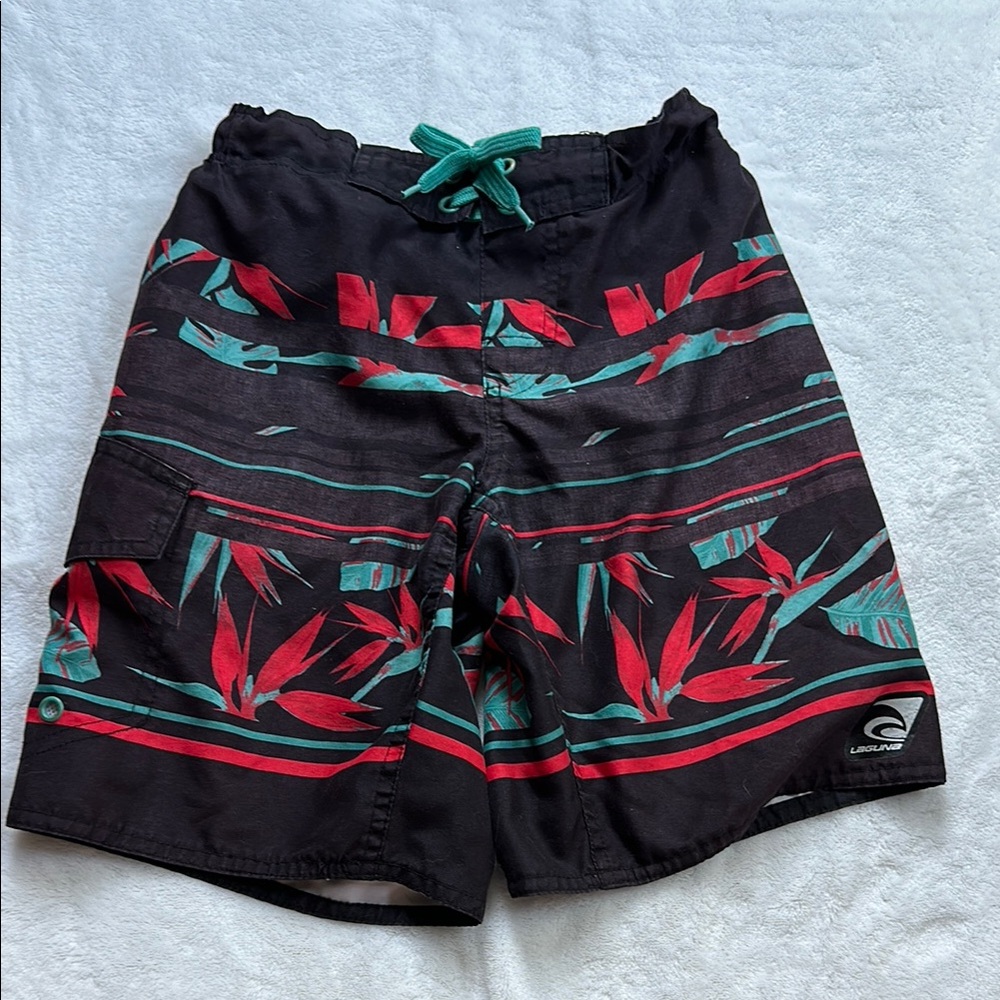 Laguna B Black and Red Kids Swim Trunks